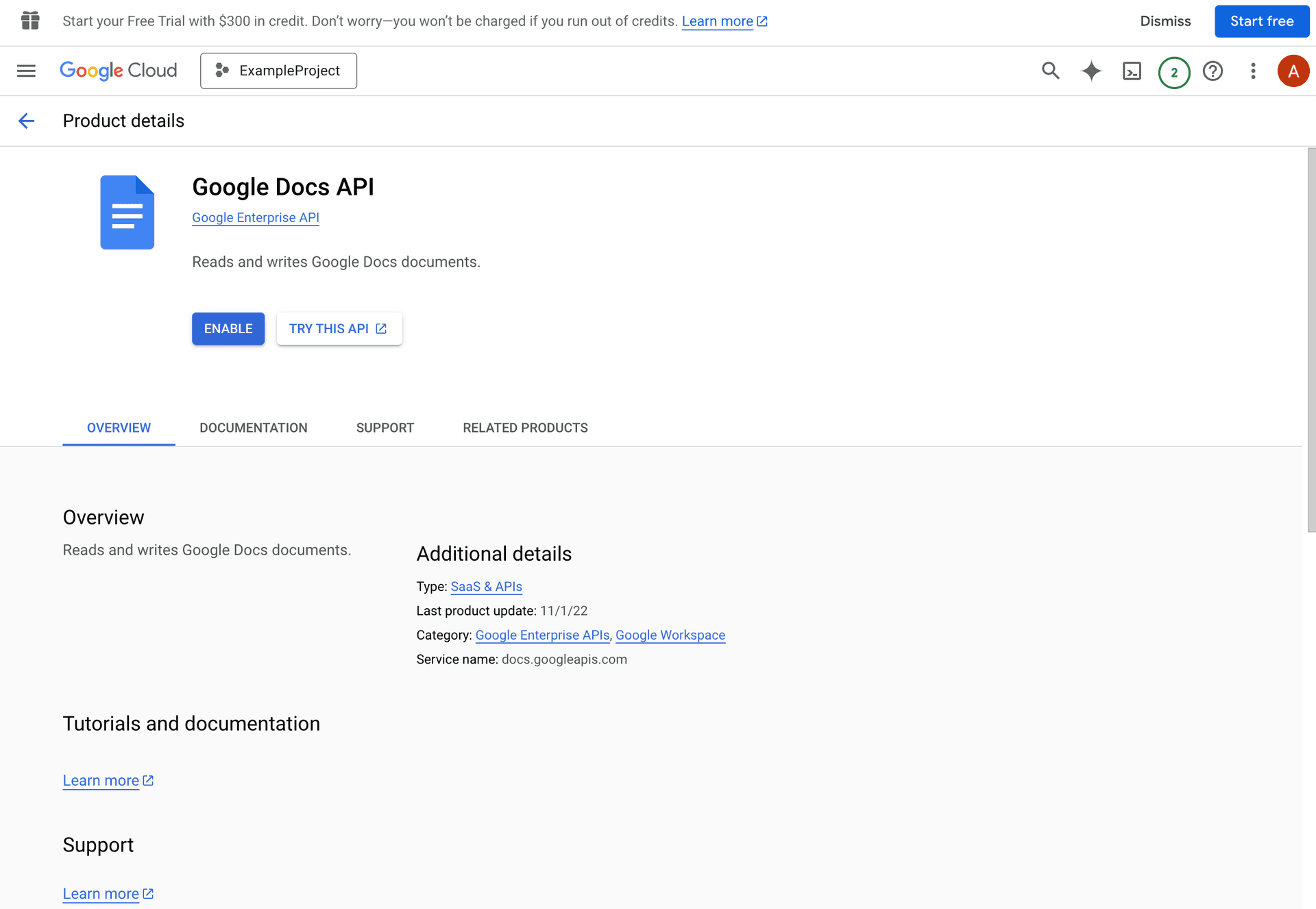 Enable Google Docs API